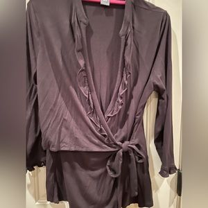 Ann taylor, faux wrap knit top. Size large color, brown